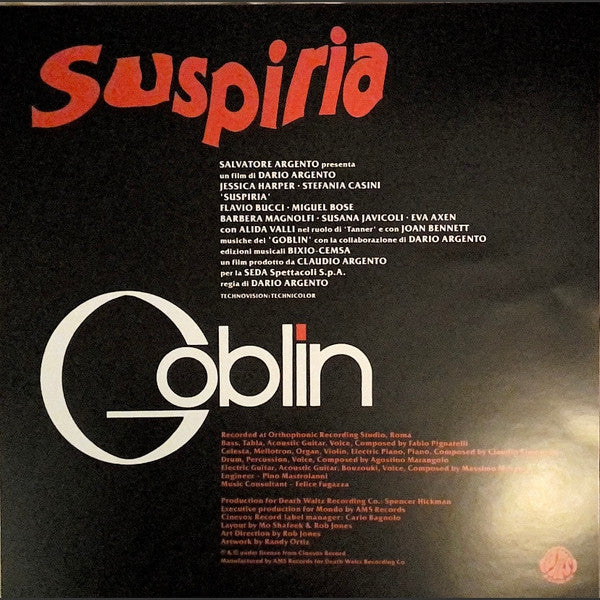 Goblin : Suspiria (Original Motion Picture Soundtrack) (LP, Ltd, RP, Blu)